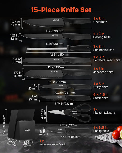 VVOR 15 Piece Knife Set Black 4