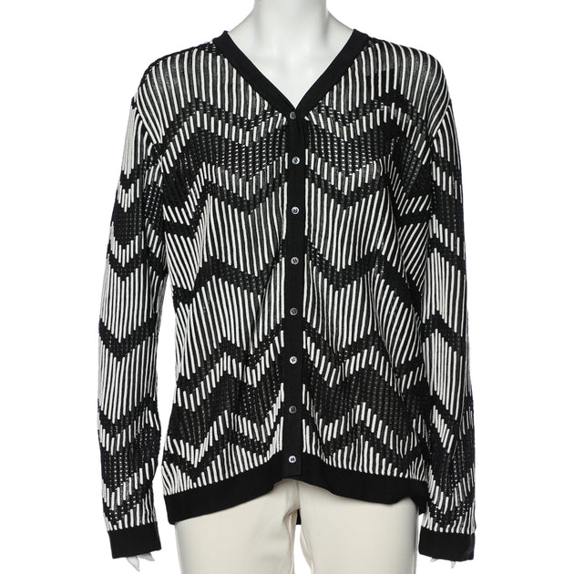 M Missoni Monochrome Patterned Knit Cardigan Black Large 2