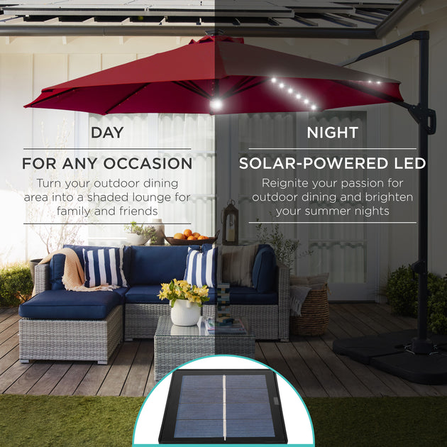 best choice products 10ft solar led lighted patio umbrella Best Choice Products 10ft 360-degree Solar Led Lit Cantilever Patio Umbrella, Outdoor Hanging Shade
