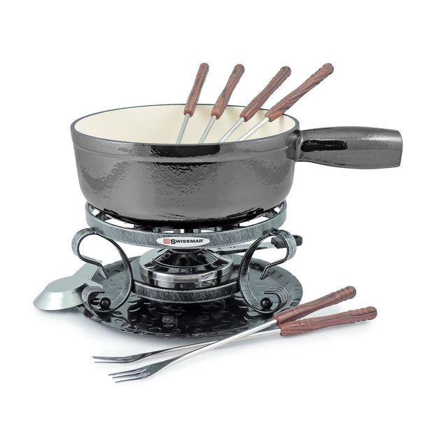 Swissmar Lugano 9 Piece Cast Iron Fondue Set Black 3