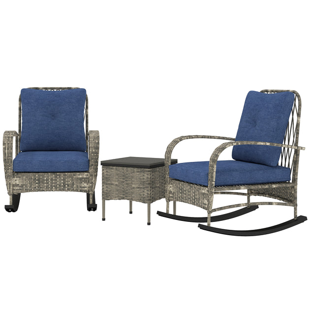 Hivvago Wicker Outdoor Rocker Set Brown 3