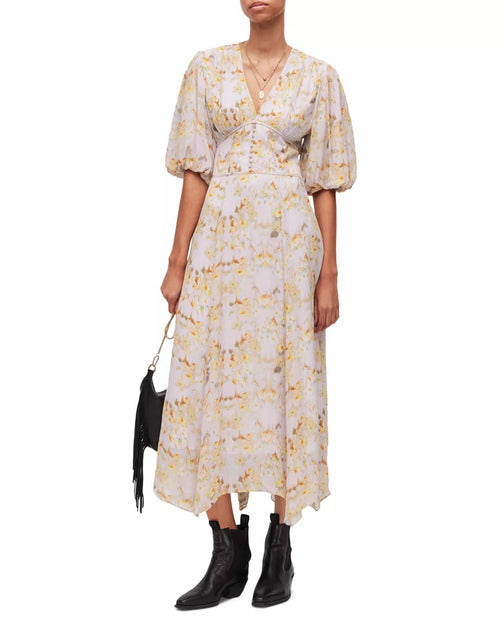 AllSaints Aspen Momo Midikleid Beige US 2 4