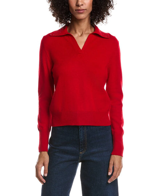 Forte Cashmere Crystal Polo Pullover Rot Small 3