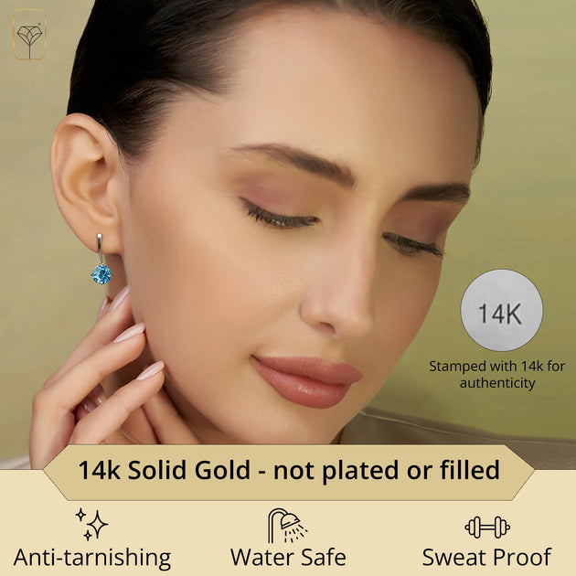 MaxColor Solitaire Drop Earrings Yellow Gold Green 3