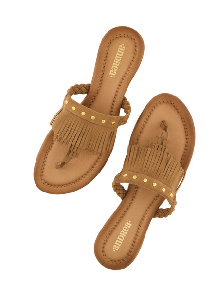 Andrea Flat Thong Sandals Brown US 5 4