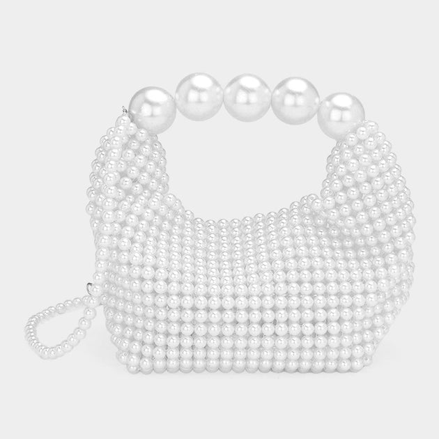 FASHNZFAB Pearl Beaded Handbag White One Size 4