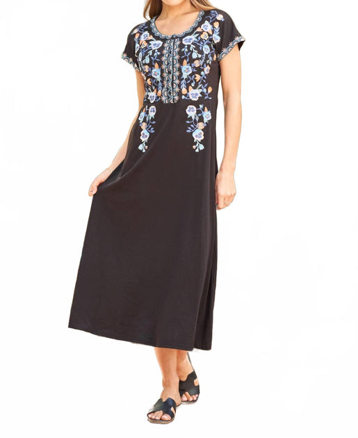 PAPARAZZI Jersey Knit Embroidered Maxi Dress Black Small 3