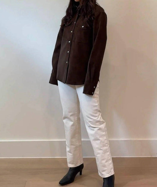 Et Clet Suede Button Up Shirt Brown Small 4