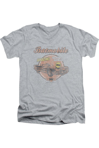 Gildan Batman Amazing Batmobile V-Neck T-Shirt Grey Small 2