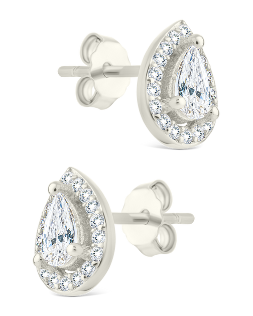 Sterling Forever Pear Cut Halo Studs Silver 4