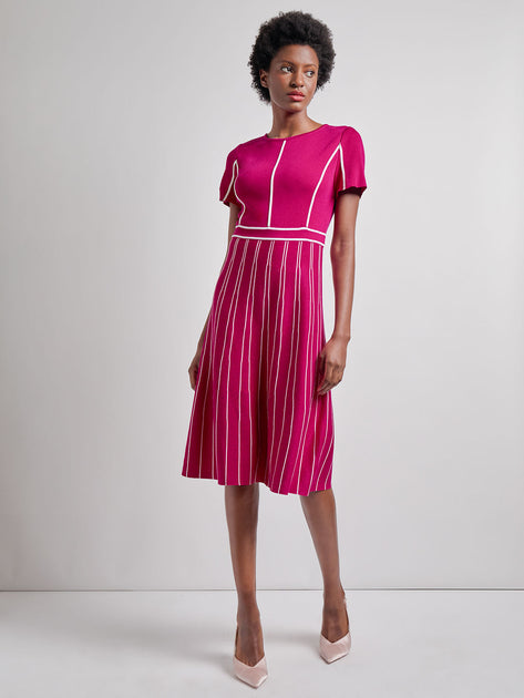 Misook Contrast Stripe A-Line Knit Dress Pink XXSmall 2