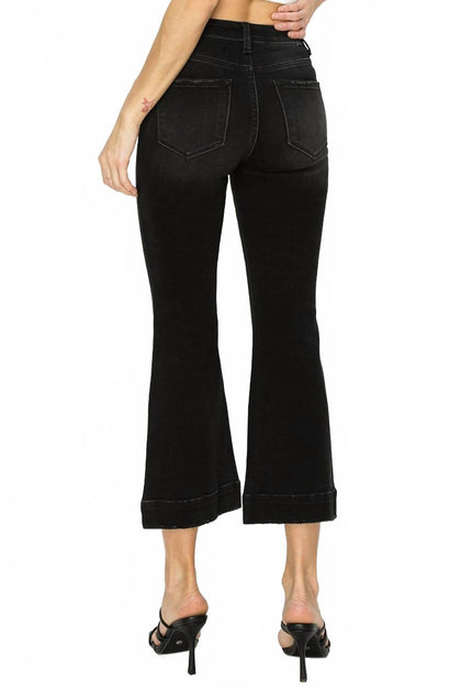 RISEN High Rise Crop Flare Patch Pocket Jeans Black 1XL 4