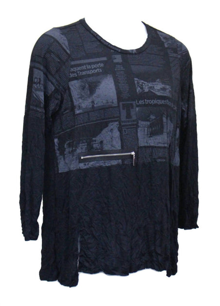 Comfy USA Damenshirt Newsprint Crinkle Top Blau 1X 2