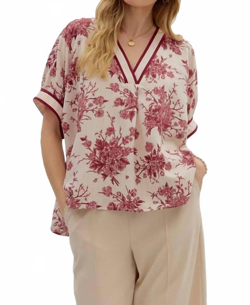 entro Floral Burst Dolman Top Beige 2X 2