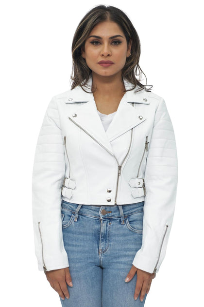 Infinity Womens Cropped Brando Leather Biker Jacket Red XXXLarge 2