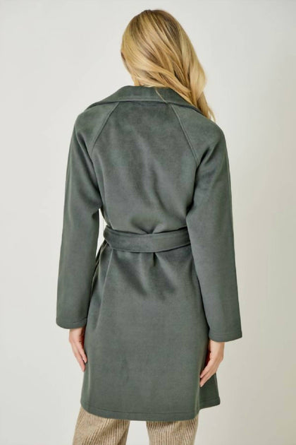 Mystree Lapel Collar Robe Coat Green Large 4