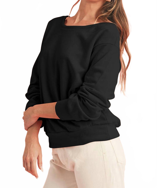 Shewin Bowknot Round Neck Sweatshirt Black Large 4