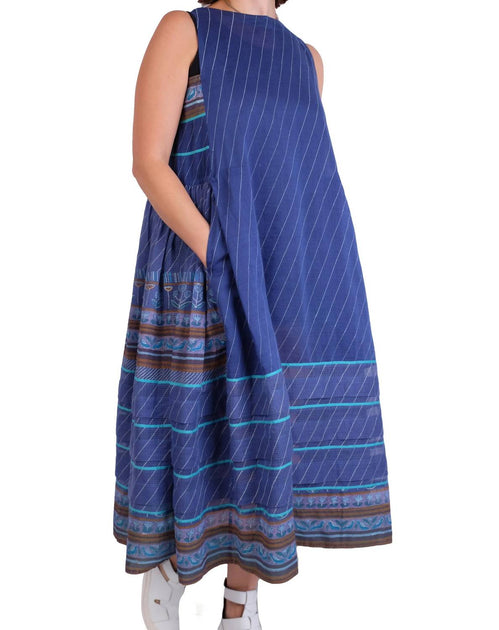 EKA Design Studio Sleeveless Hand Painted Maxi Dress Blue Medium 4