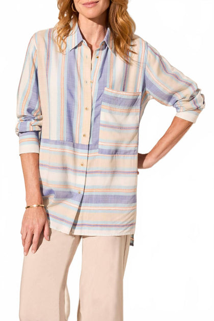 TRIBAL Long-Sleeve Button-Front Collared Blouse Beige XXLarge 2