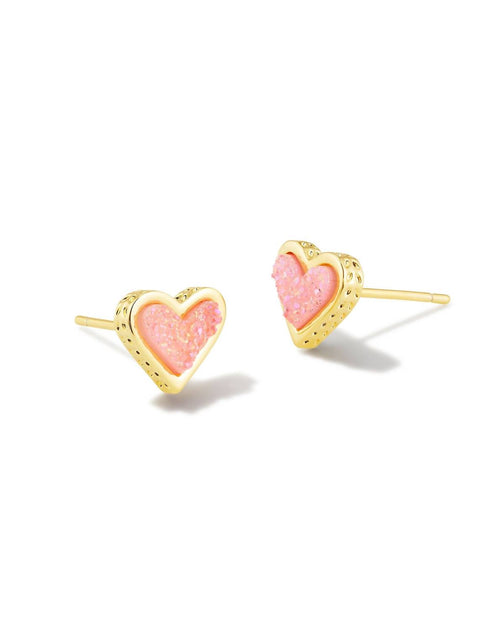 Kendra Scott Framed Ari Heart Stud Earrings Gold Pink 2