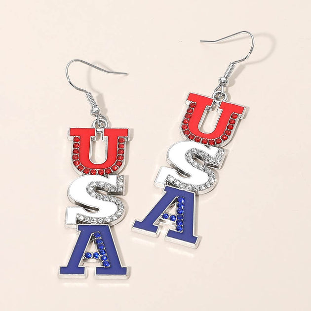FASHNZFAB USA Drop Statement Earrings Silver 3