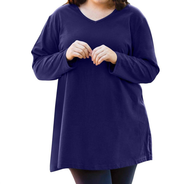 On The Plus Side Henley Tunic Blau Plus Size 1X 3