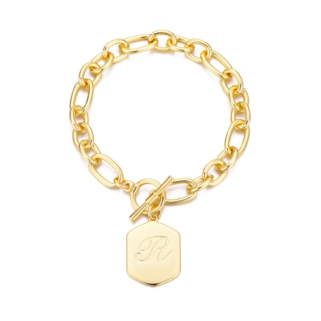 Adornia Monogram Initial Toggle Bracelet Gold 2