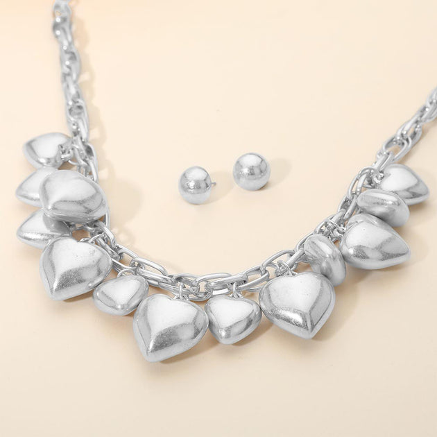 FASHNZFAB Heart Charm Necklace Silver One Size 3