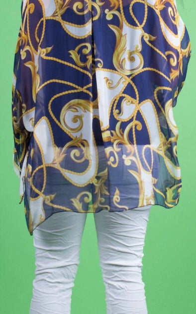 GIGI MODA Angelo Baroque Silk Blouse Blue One Size 4