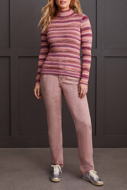 TRIBAL Space Dye Fine Knit Turtleneck Sweater Pink Small 3