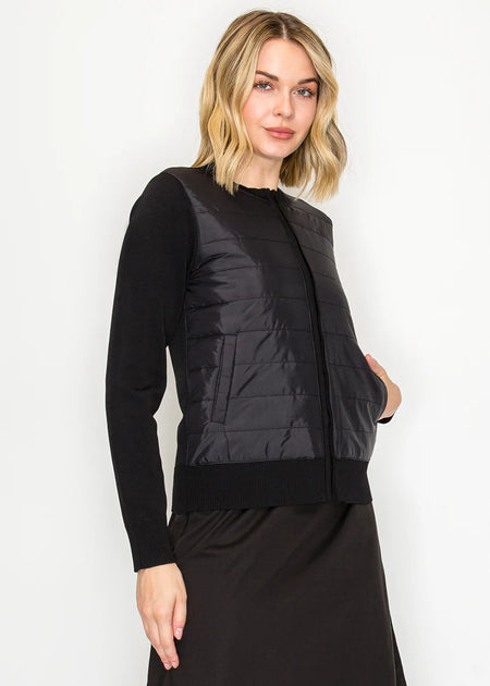 Yal New York Zip Cardigan Quilted Front Black Small 4