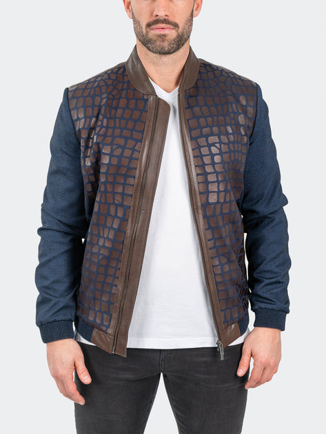 MACEOO CobbleStone Leather Jacket Navy Blue XLarge 2