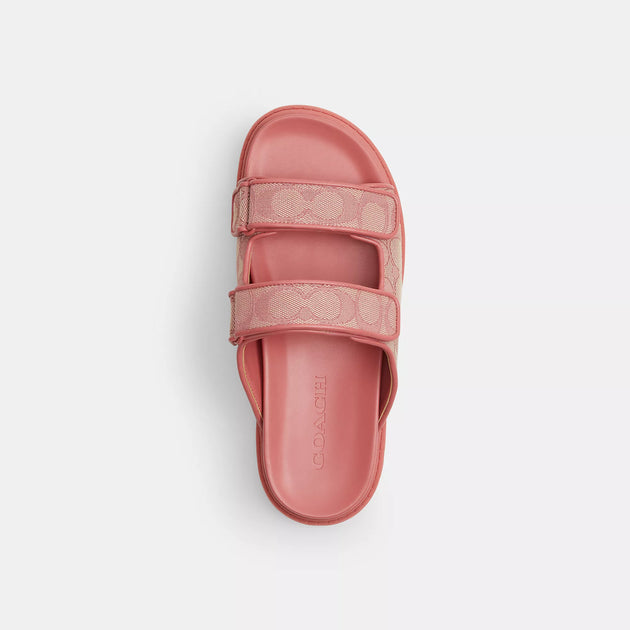 【Coach】Double Banded Sandal In Signature Jacquard国内発送 Coach Outlet Two Band Sport Slide In Signature Jacquard