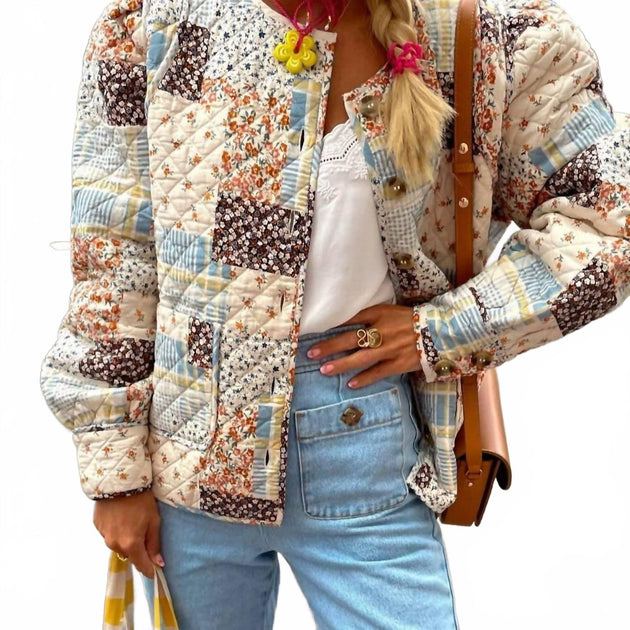 Rosa Clothing Veste Matelassée Floral Color Blocks Beige Medium 4