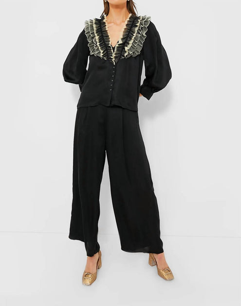 THE GREAT The Ruffled Tuxedo Top Black XSmall 2