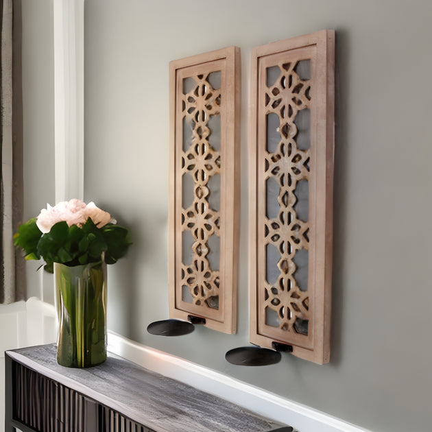 Hivvago Lattice Wall Sconce Candle Holder Tan 2