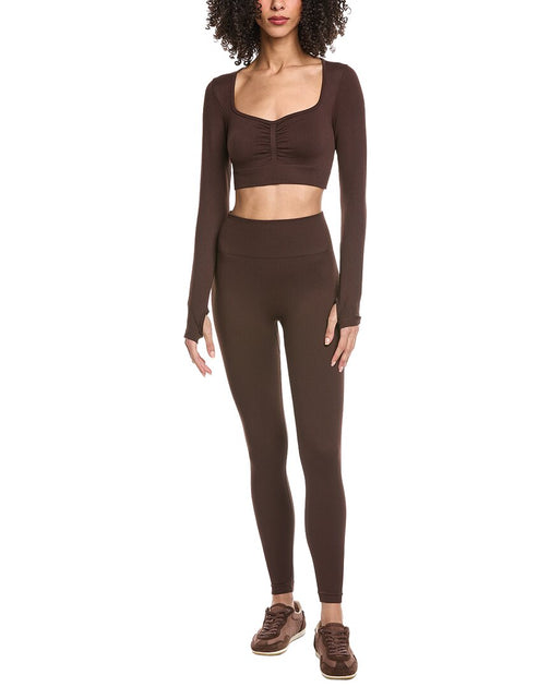 MARION 2-piece Cropped Top and Yoga Legging Set Brown Large 2