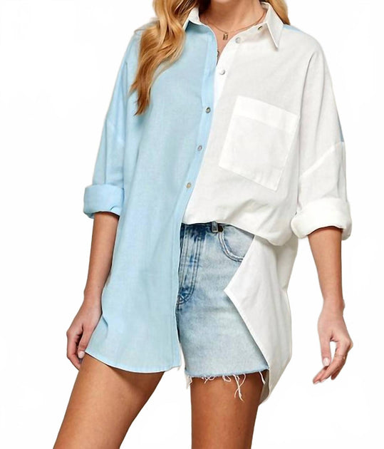 Twenty Ten Color Block Button Down Shirt Blue Small 2