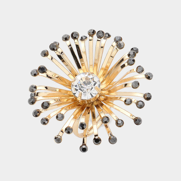 FASHNZFAB Stone Pointed Starburst Adjustable Ring Silver One Size 5