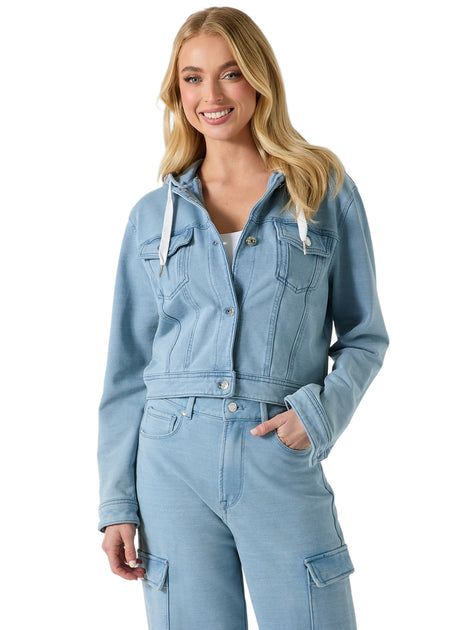 Guess Factory Angela Hooded Cropped Denim Jacket Blue Medium 2