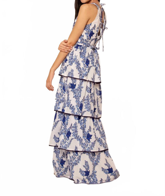 BEYOND by Vera Southern Charm Tiered Maxi Dress Blue Medium 4
