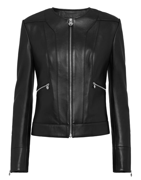 Philipp Plein Leather Biker Jacket Black Large 2