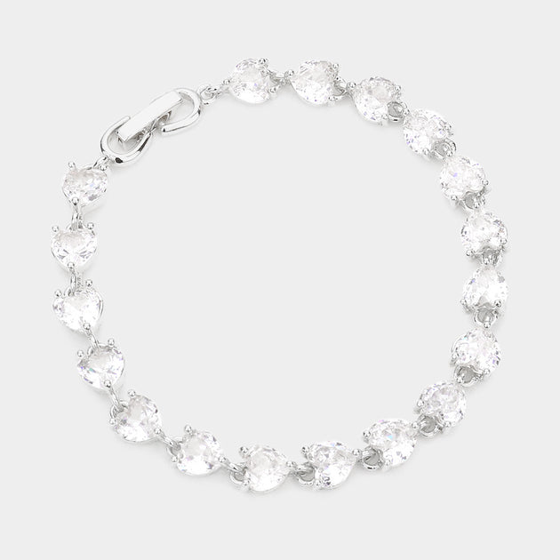 FASHNZFAB CZ Heart Link Bracelet Silver One Size 3