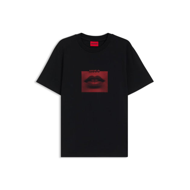HUGO Cotton-jersey T-shirt with lip artwork | ShopSimon