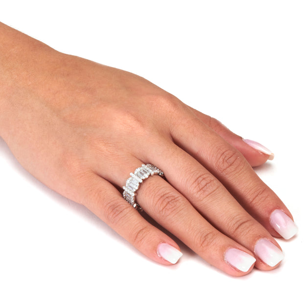 Palm 3.53 TCW Cubic Zirconia Silvertone Eternity Ring Blue US 10 4