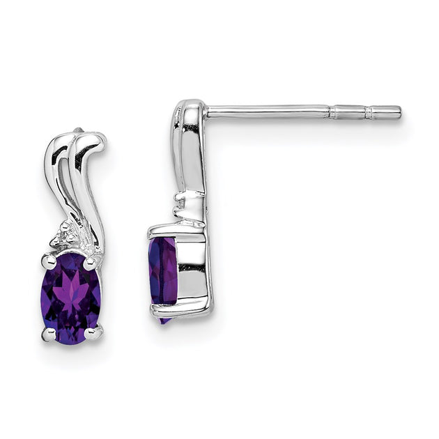 Sterling Silver Amethyst Oval Earrings Purple 2