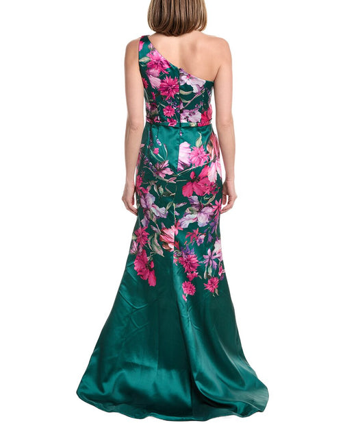Rene Ruiz One Shoulder Printed Mikado Gown Green US 16 3