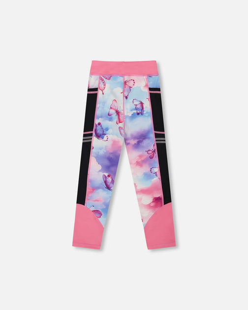Deux par Deux Printed Athletic Leggings Pink Blue Butterflies US 12 4