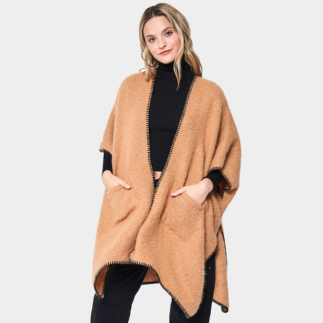 TRUEDAMES Poncho Kimono Blanc avec Poches Avant et Point de Couverture Taille Unique 3