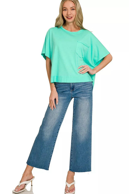 TRUEDAMES Exposed Seam Boxy Top Green Small/Medium 4